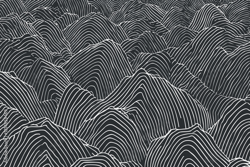 Abstract black and white vector illustration of stylized mountains featuring flowing lines and geometric patterns for modern design projects