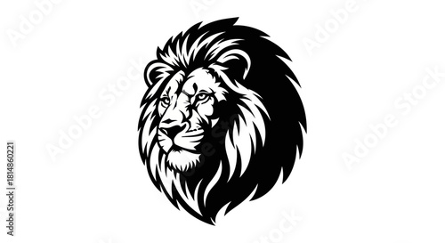 Majestic Lion Head Emblem Black and White Illustration.