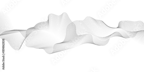 Abstract gray wave dynamic curve lines on transparent background with flowing particles. Digital energy waves technology concept. Modern backdrop design for business, presentation, banner.