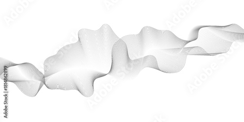 Abstract gray wave dynamic curve lines on transparent background with flowing particles. Digital energy waves technology concept. Modern backdrop design for business, presentation, banner.