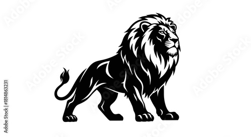 Majestic Black Lion Standing Proudly in Silhouette.