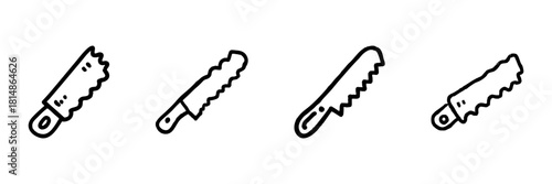 Saw Blade Line Icon Set In Doodle Style. Woodworking, Carpentry, And Cutting Tools Outline Sketch Collection. Hand Drawn Isolated Vector Illustration