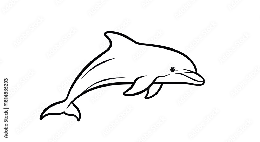 Fototapeta premium Elegant Dolphin Illustration: Graceful Marine Mammal in Simple Black and White.
