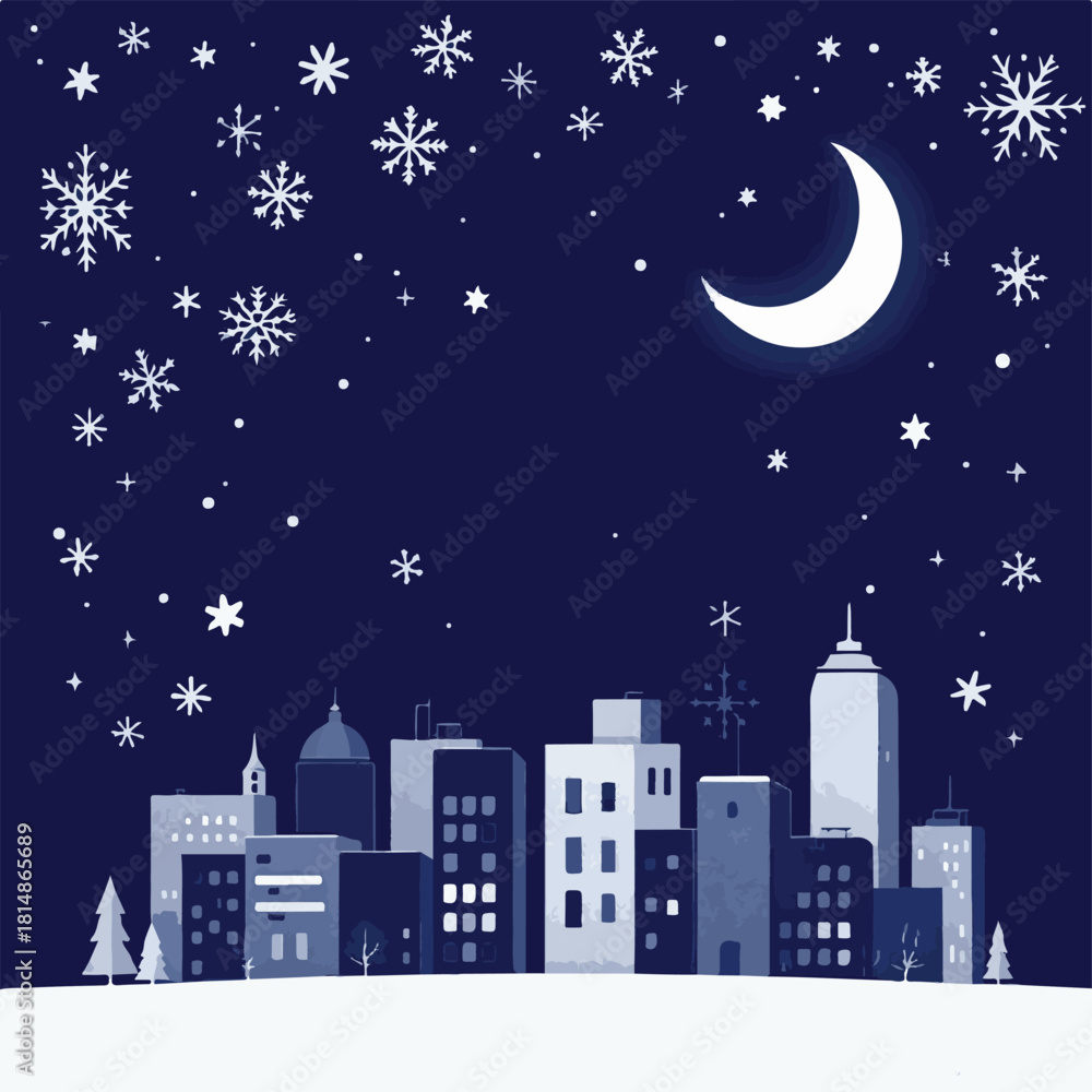 Fototapeta premium Crescent Moon City Night Vector Illustration