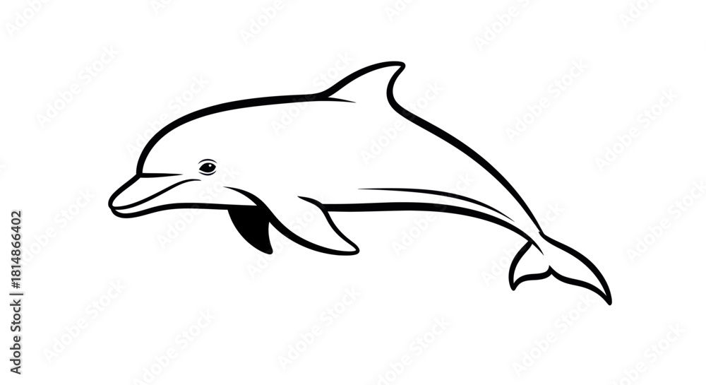 Fototapeta premium Dolphin illustration in black and white a beautiful marine mammal.
