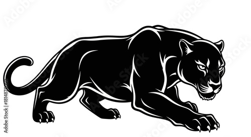 Monochrome vector illustration of a fierce black panther.