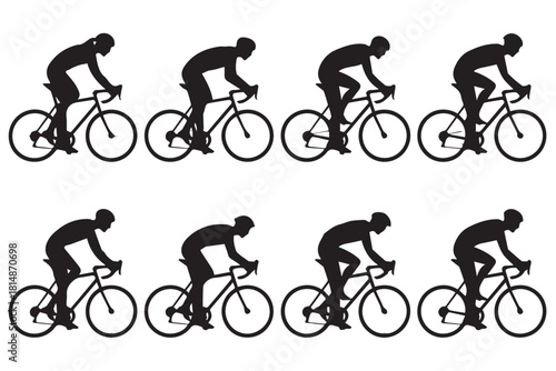 cyclist black silhouette set eight cyclists in racing formation