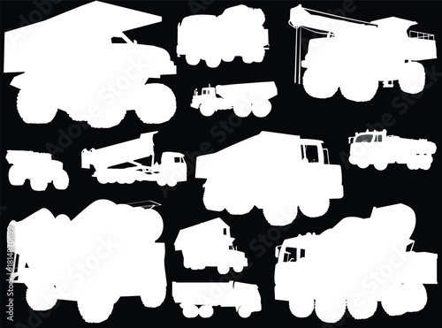 heavy industrial machinery silhouettes large white set