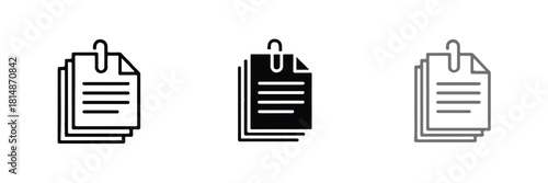 document icon set three stacked sheets clipped paperclip ui symbol