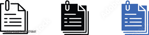 document icon trio stacked paper sheets clipped top paperclip design