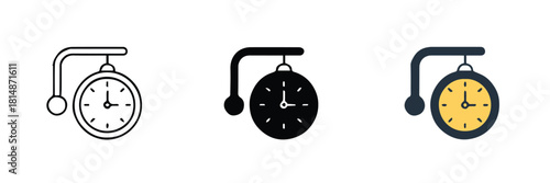 clock three styles hanging clock icons vector silhouette colored face
