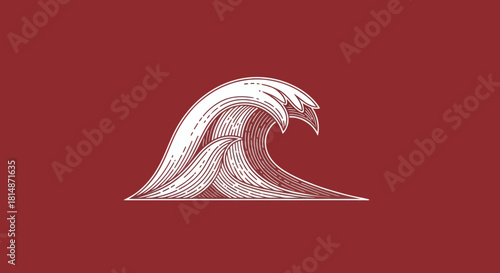White wave drawing on a deep red background