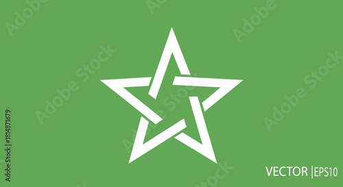 White outline of star with woven design on a green background