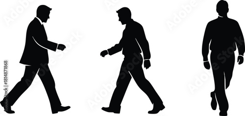Walking silhouettes in various poses showcasing dynamic movement and style 