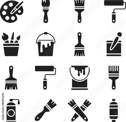 paintbrush icon collection painting tools palette roller spray vector