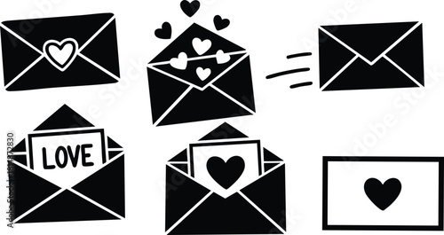 Love-themed envelopes with hearts for Valentines Day and romantic occasions in various designs and styles 