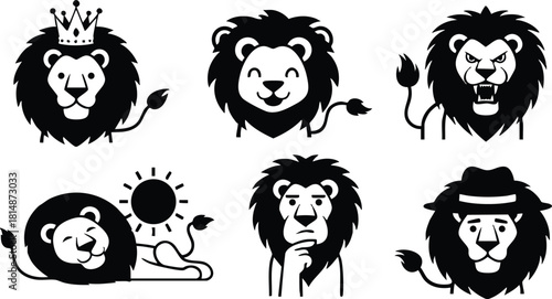 Various lion illustrations showcasing different expressions and styles for creative projects and designs