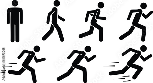 Running and Walking Stick Figures in Various Poses for Dynamic Illustrations and Animations 