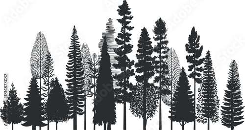 Silhouette vector illustration of various tree species for nature-themed design projects and environmental concepts