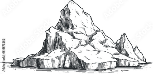 Hand-drawn vector illustration of a majestic iceberg with snow, ideal for nature-themed designs and environmental projects