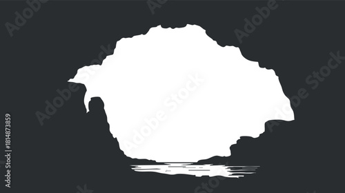 Minimalist silhouette vector illustration of an island landscape with ocean reflection, ideal for nature-themed design projects