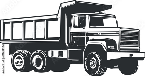Outline vector illustration of a dump truck for construction and transportation projects in a modern style