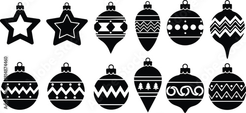Christmas ornament vector designs featuring various shapes and patterns for festive decoration 