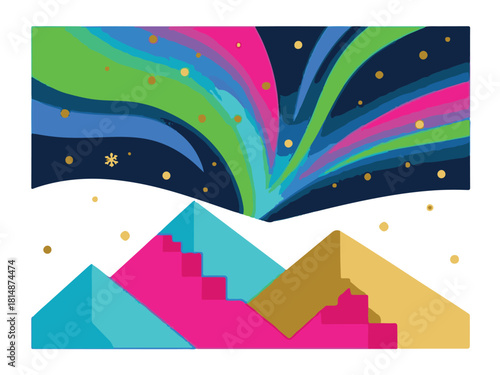 Aurora Mountain Landscape Vector Illustration