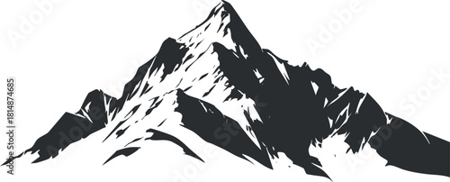 Stylized black and white vector illustration of a mountain range, perfect for outdoor and adventure-themed designs