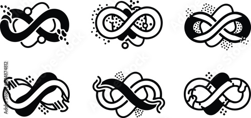 Infinity symbol designs featuring varied artistic styles and patterns for creative projects and graphic designs 