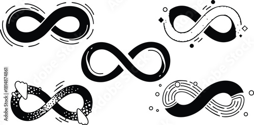 Infinity symbol variations featuring dynamic designs and artistic elements for creative projects and digital art 