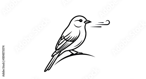 Simple line art drawing of a small bird perched with a gentle breeze.