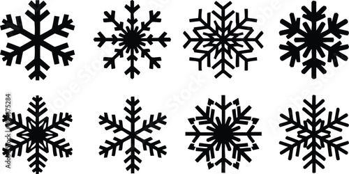 Snowflake designs showcasing various intricate patterns for winter-themed illustrations and decorations 