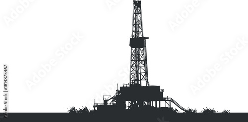Silhouette vector illustration of an oil drilling rig in a minimalist style for energy and industrial design projects