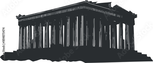 Silhouette vector illustration of a classical Greek temple featuring iconic columns, ideal for historical and architectural design projects