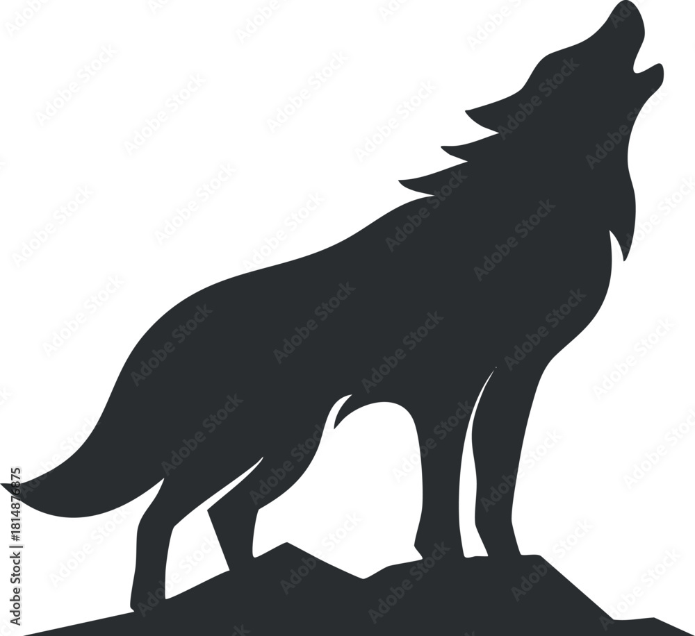 Naklejka premium Silhouette of a howling wolf standing on a hill, representing wildlife and nature.