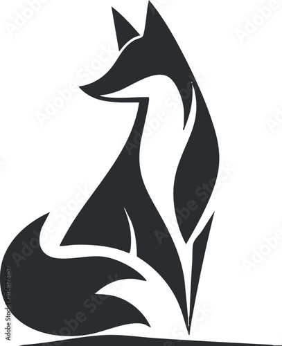 Abstract black and white fox silhouette with stylized sharp shapes and elegant design.
