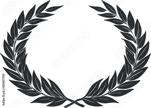 Black and white laurel wreath symbolizing victory, achievement, and honor in classic design.