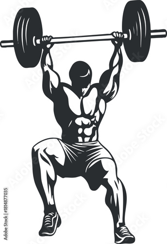 Silhouette illustration of a muscular man lifting a barbell showcasing strength and fitness.