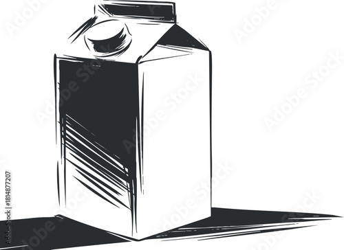 Minimalist black and white sketch of a milk carton highlighting simple design and packaging.