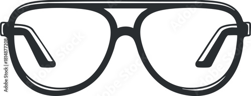 Black and white graphic illustration of stylish sunglasses with a classic and trendy design.