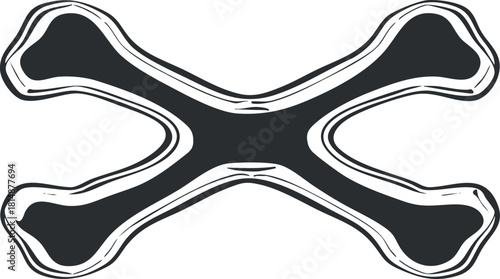 Illustration of a black and white crossbones symbol, often associated with danger or piracy.
