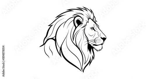 Majestic Lion Head Profile Illustration with Detailed Mane.