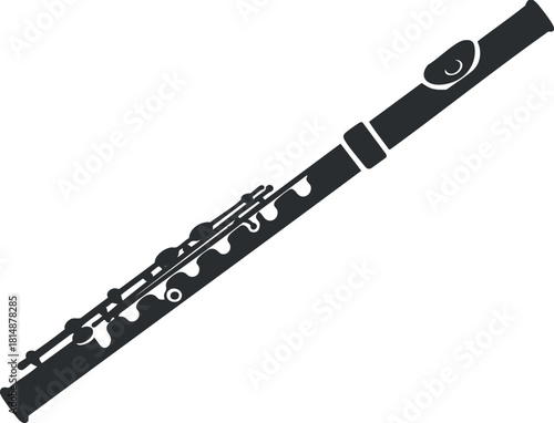 Silhouette of a flute, a woodwind musical instrument, typically used in orchestras and bands.