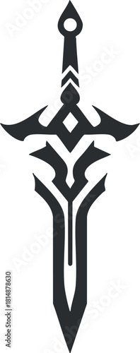 Vector illustration of a stylized black and white sword with ornate design elements.