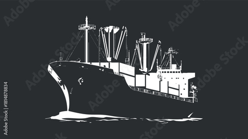Silhouette of a cargo ship on a black background, highlighting maritime and shipping themes.