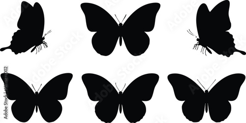 Butterfly silhouettes collection in various poses for creative designs and artwork 