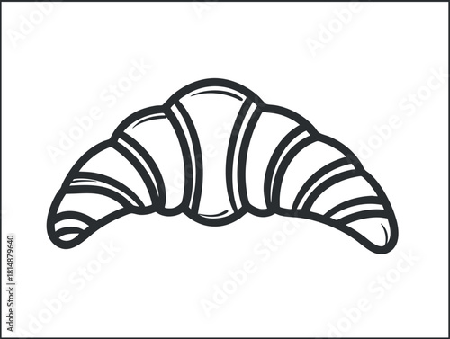 Simple black and white outline illustration of a croissant, highlighting its classic flaky shape.