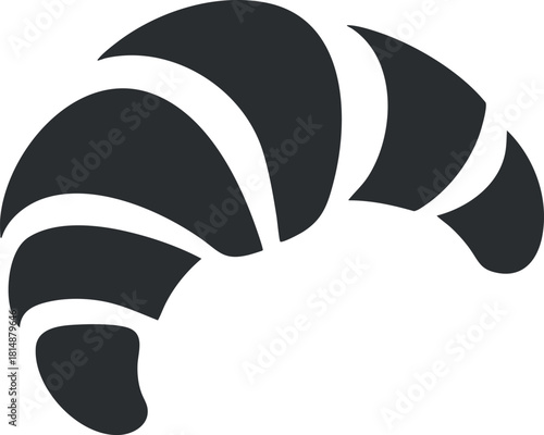 Black and white silhouette of a croissant icon representing baked goods and breakfast pastries.