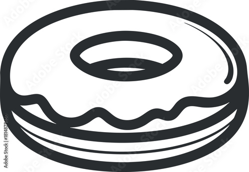Simple black and white outline illustration of a donut with a glaze design.